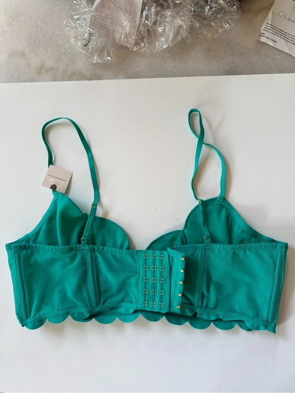 Anthropologie LyreBird Lovebug Scalloped Underwire Bra XL Columbia Green